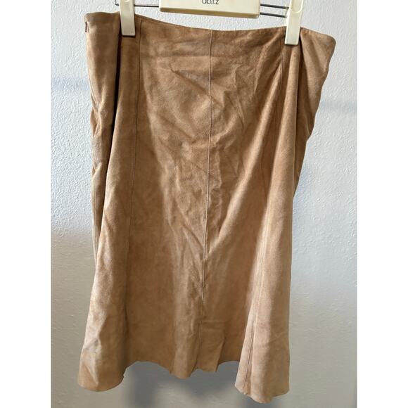 Eileen Fisher Genuine Suede Midi Skirt Size M A-Line Brown - Picture 2 of 6